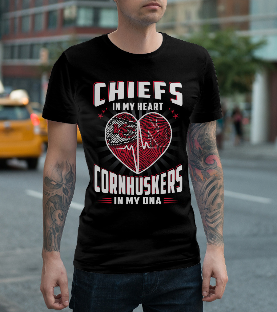 Chiefs In My Heart Cornhuskers Dna Fingerprint Heartbeat T-Shirt