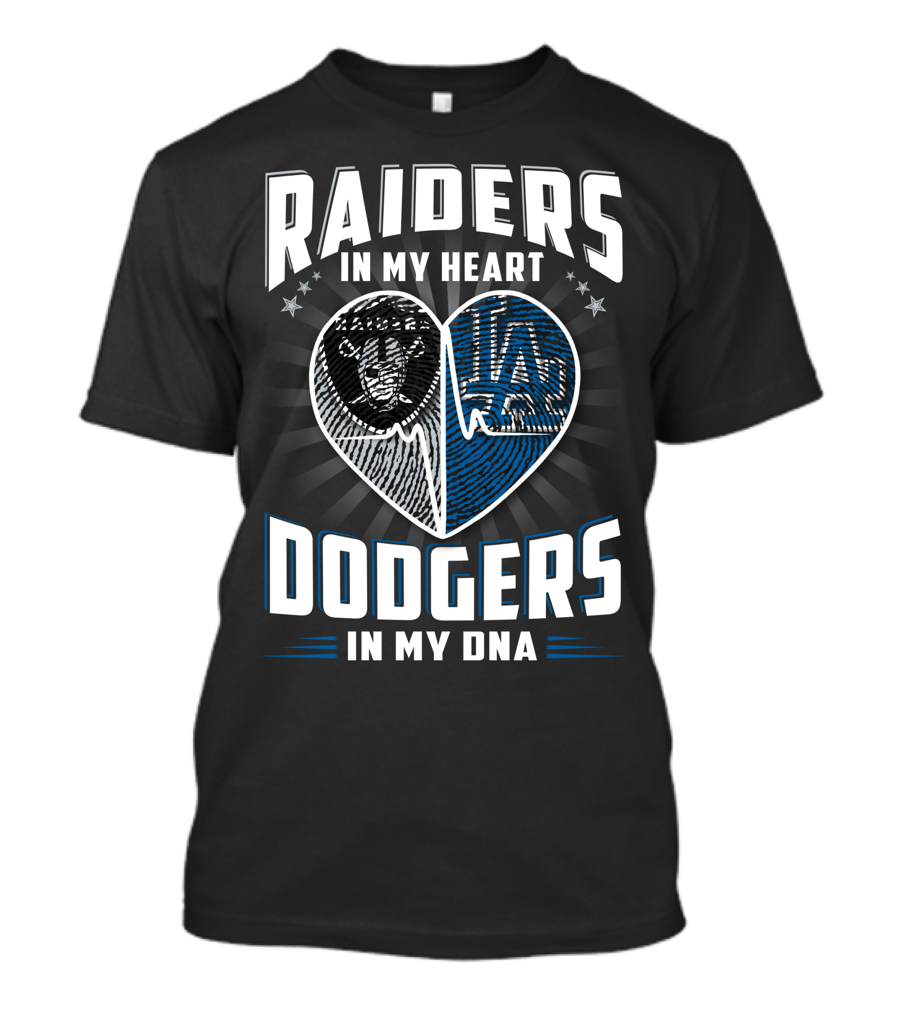 RAIDERS IN MY HEART DODGERS IN MY DNA Heartbeat T-Shirt