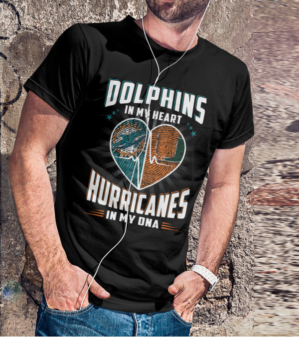 Dolphins In My Heart Hurricanes In My Dna Fingerprint Heart Ekg Stars T-Shirt