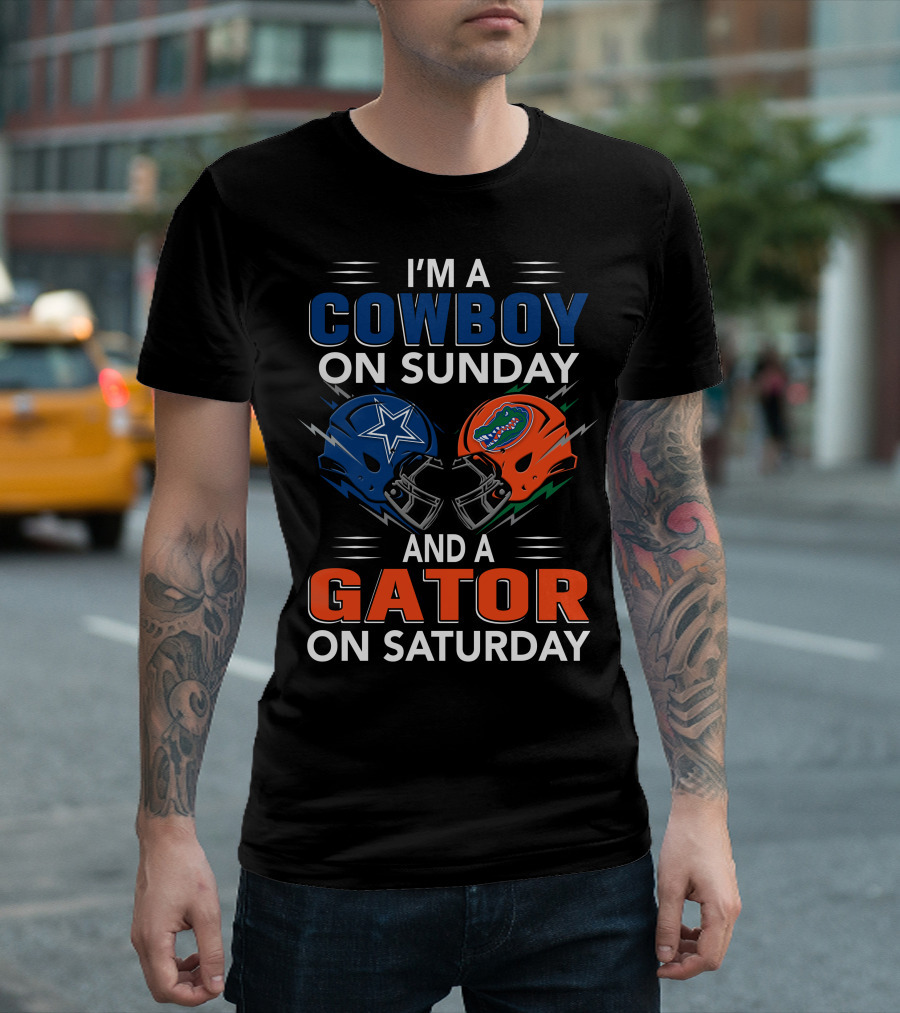 I'm A Cowboy On Sunday And A Gator On Saturday Football Helmets T-Shirt