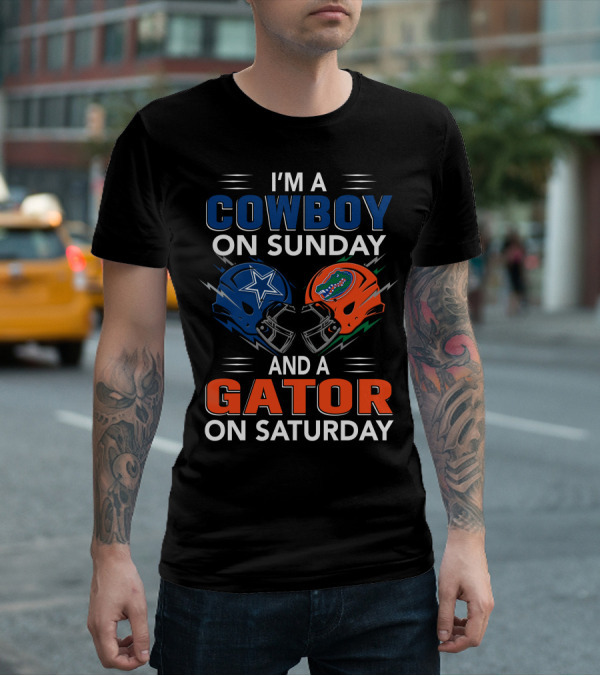 I'm A Cowboy On Sunday And A Gator On Saturday Football Helmets T-Shirt