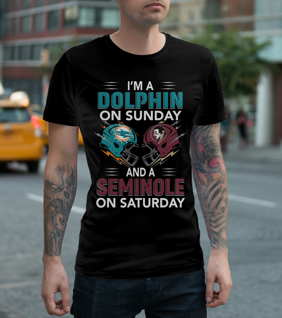 I'm A Dolphin On Sunday And A Seminole On Saturday Football Helmets T-Shirt