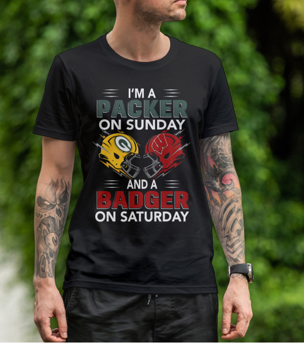 I'm A Packer On Sunday And A Badger On Saturday Football Helmets T-Shirt