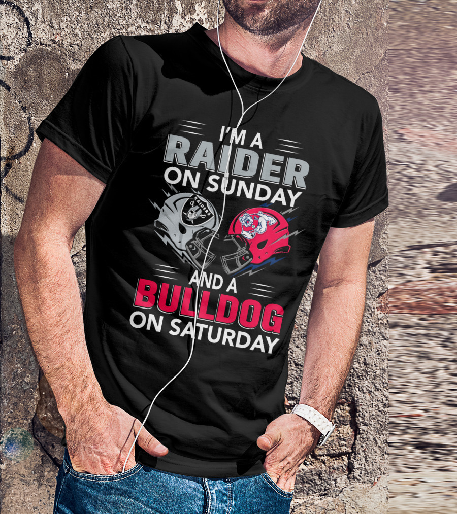 I'm A Raider On Sunday And A Bulldog On Saturday Football Fans Helmets T-Shirt