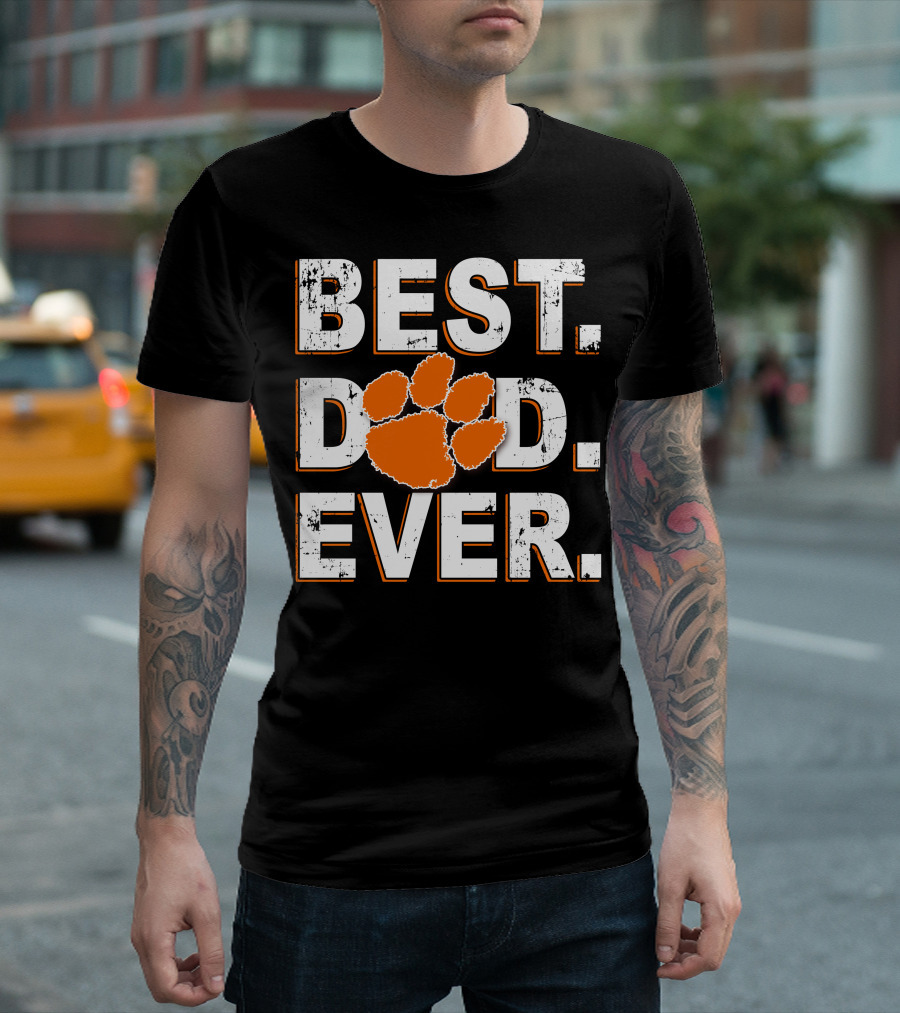 Best Dad Ever Orange Paw Print T-Shirt