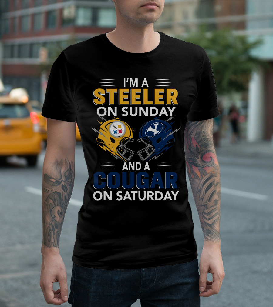 I'm A Steeler On Sunday And A Cougar On Saturday With Helmet Logos T-Shirt