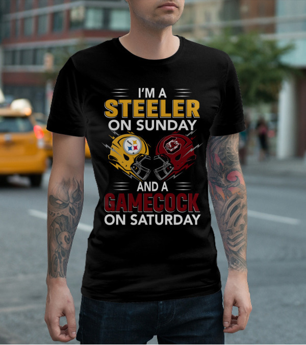 I'm A Steeler On Sunday And A Gamecock On Saturday Football Helmets T-Shirt