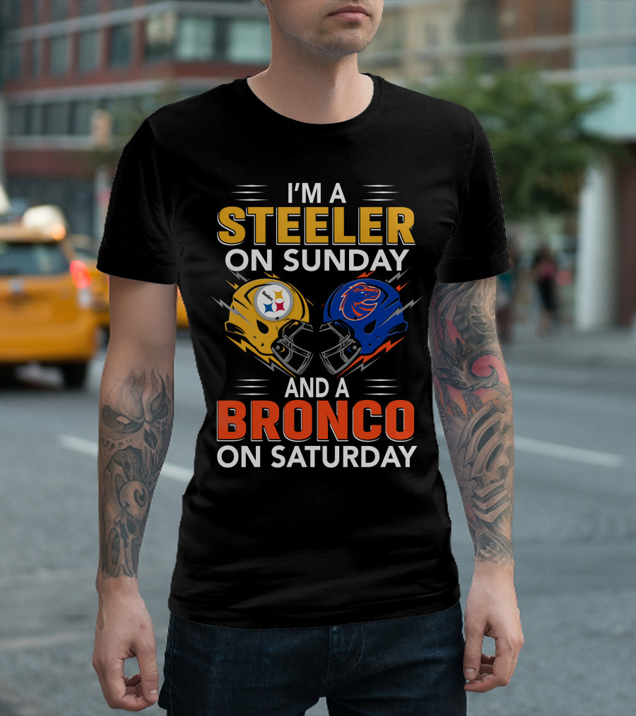 I'm A Steeler On Sunday And A Bronco On Saturday Helmet T-Shirt