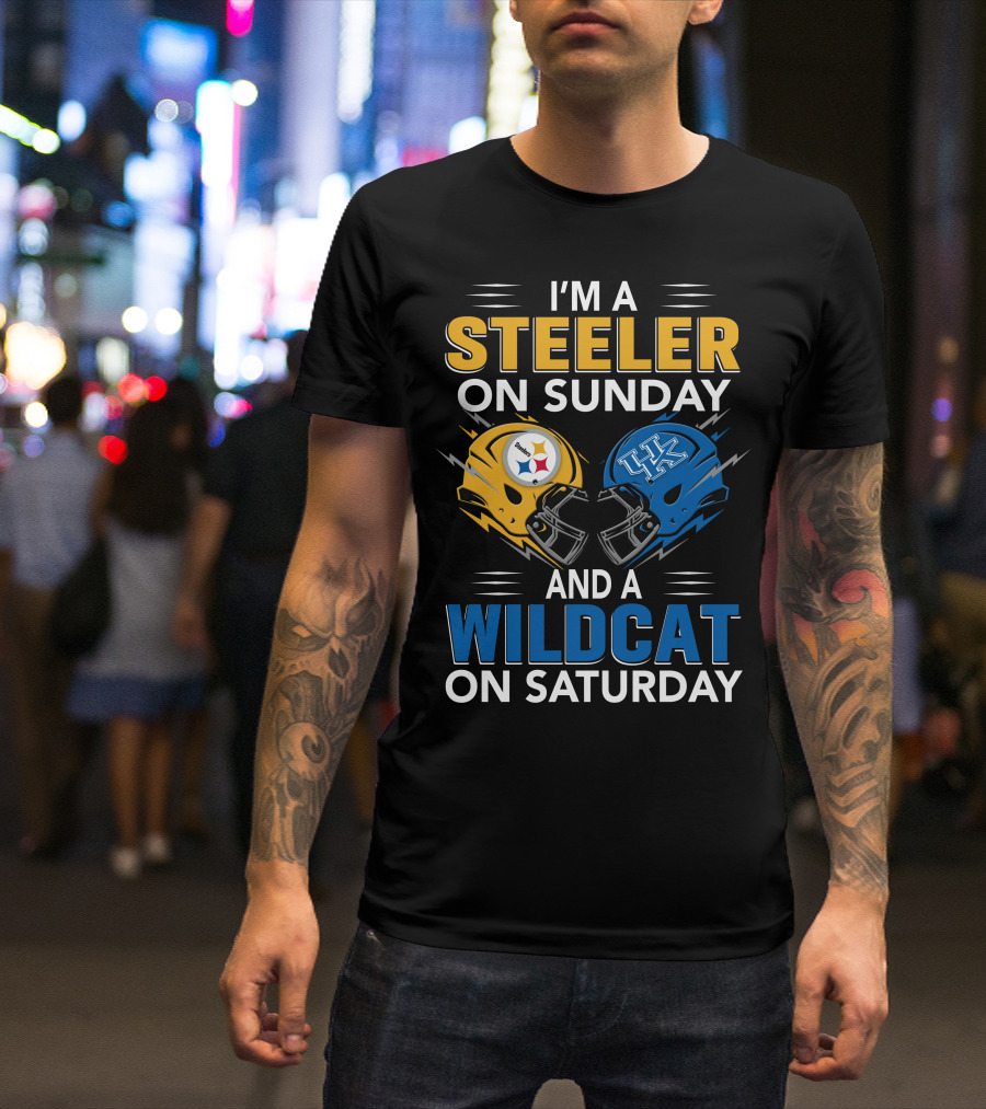 Steeler On Sunday Wildcat On Saturday Football Fan Pride Helmet T-Shirt