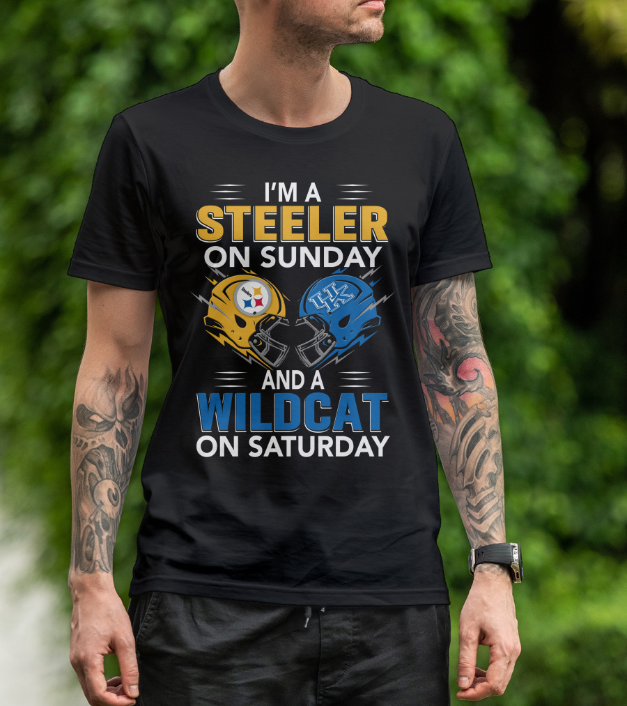 Steeler On Sunday Wildcat On Saturday Football Fan Pride Helmet T-Shirt