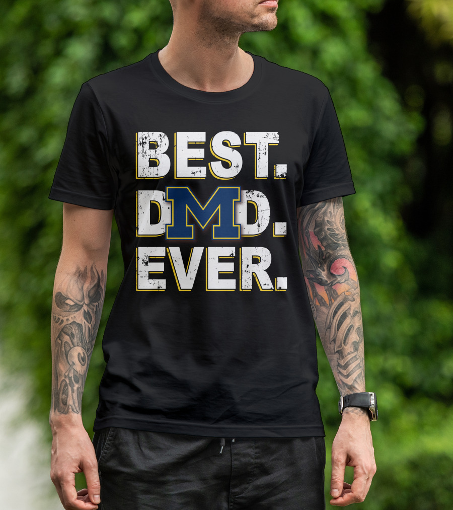 Best Dad Ever Michigan Block M T-Shirt