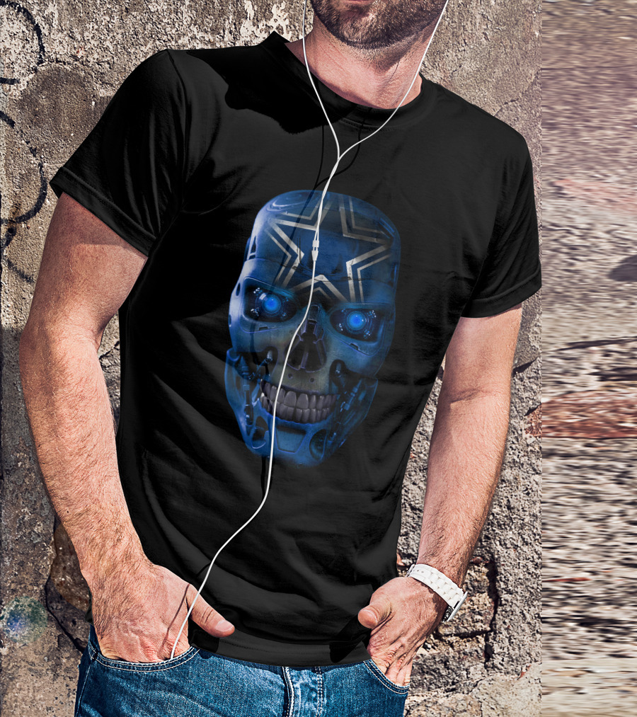 Skull - Cowboys Star Robotic Blue Face T-Shirt