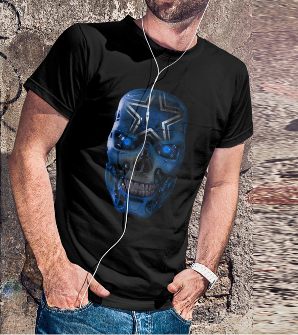 Skull - Cowboys Star Robotic Blue Face T-Shirt