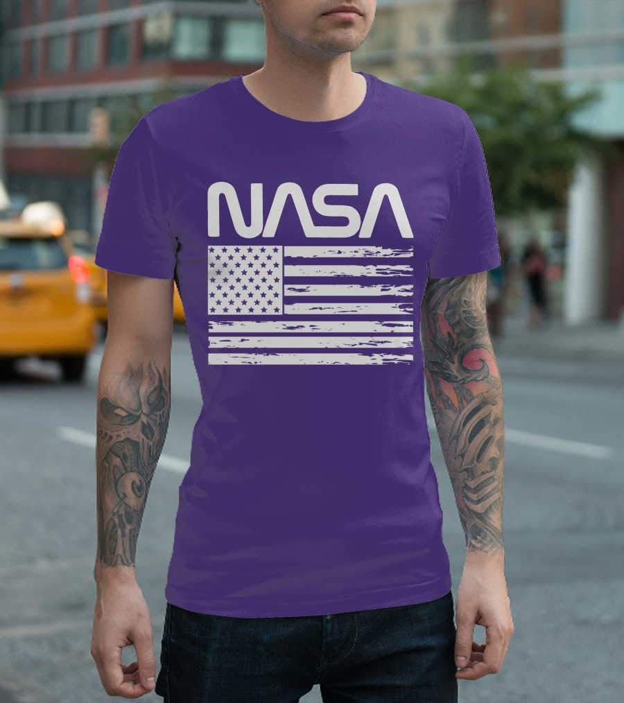 NASA Distressed American Flag Rocketry T-Shirt