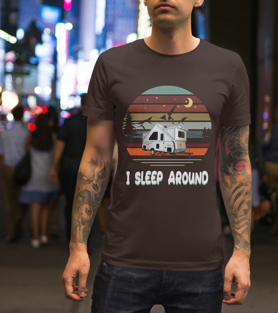 Aliner Camping I Sleep Around Camper Retro Mountain Scenery T-Shirt