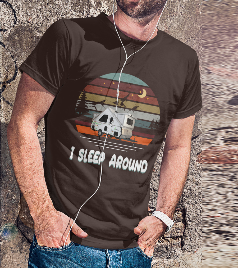 Aliner Camping I Sleep Around Camper Retro Mountain Scenery T-Shirt