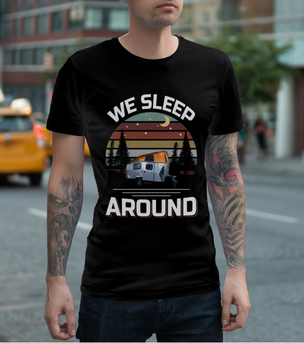 WE SLEEP AROUND TAXA Outdoors Camper Forest Vintage Moon Stars T-Shirt