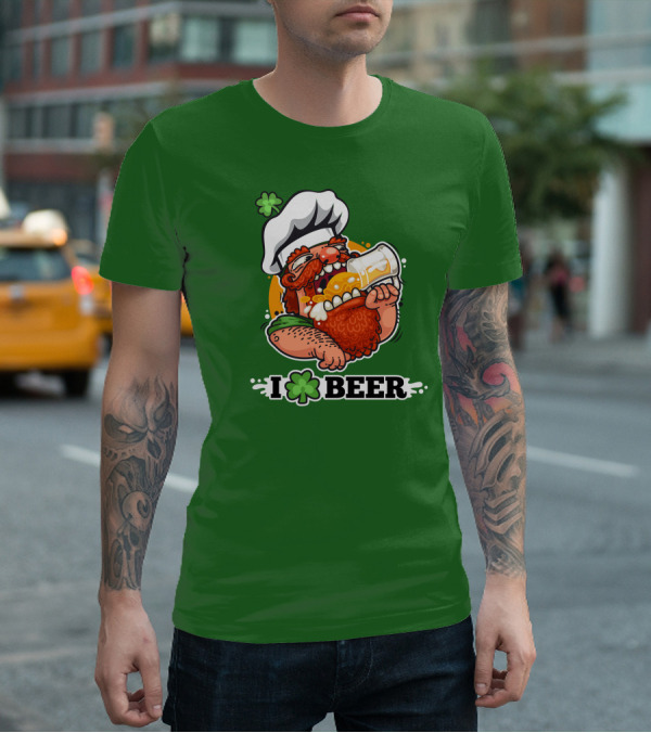Irish Chef Shamrock I Love Beer T-Shirt