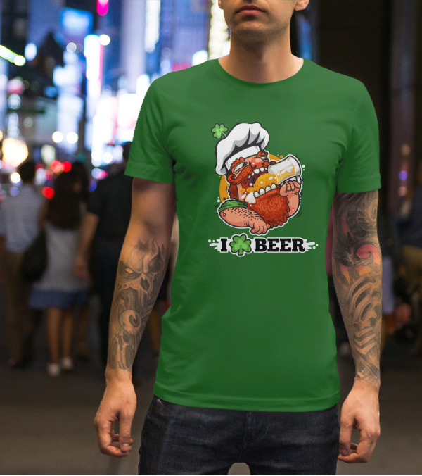 Irish Chef Shamrock I Love Beer T-Shirt