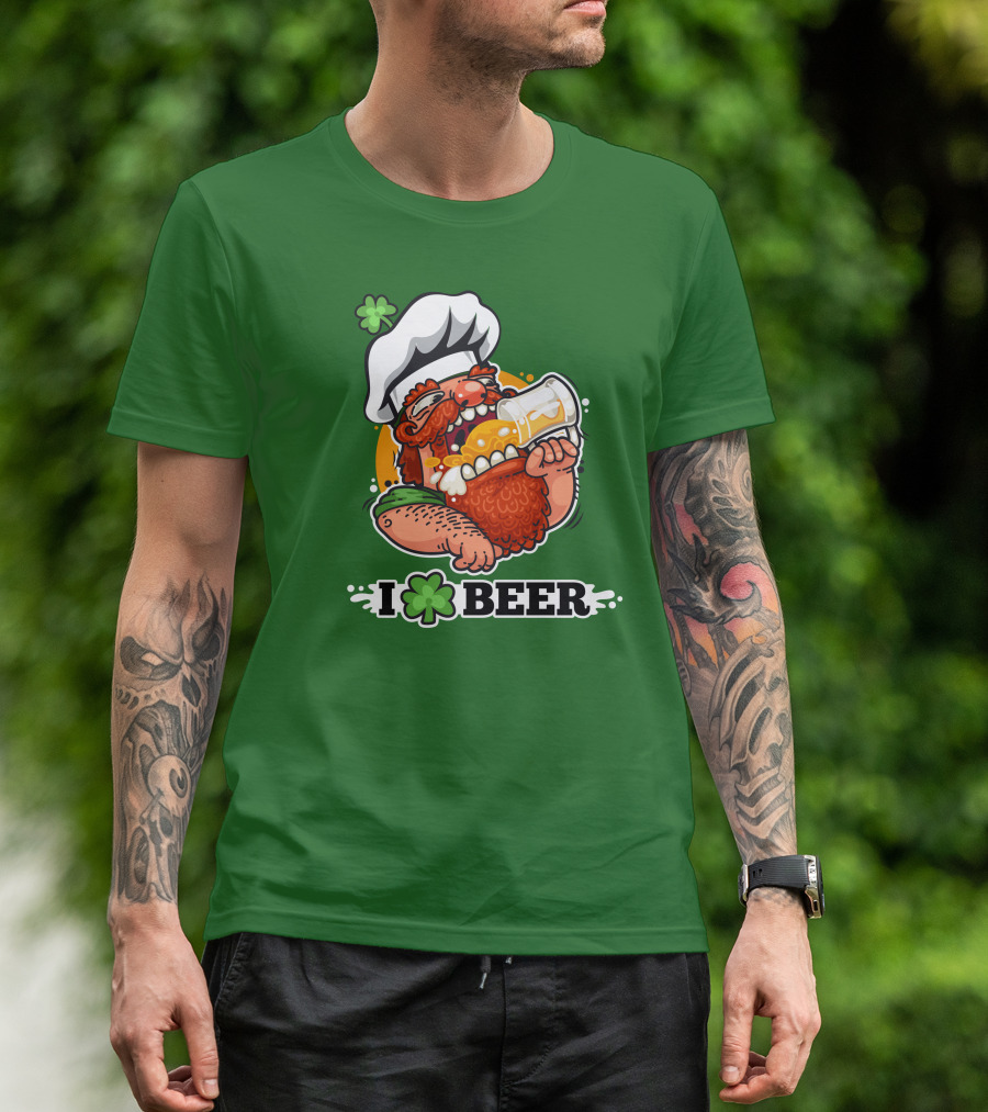 Irish Chef Shamrock I Love Beer T-Shirt