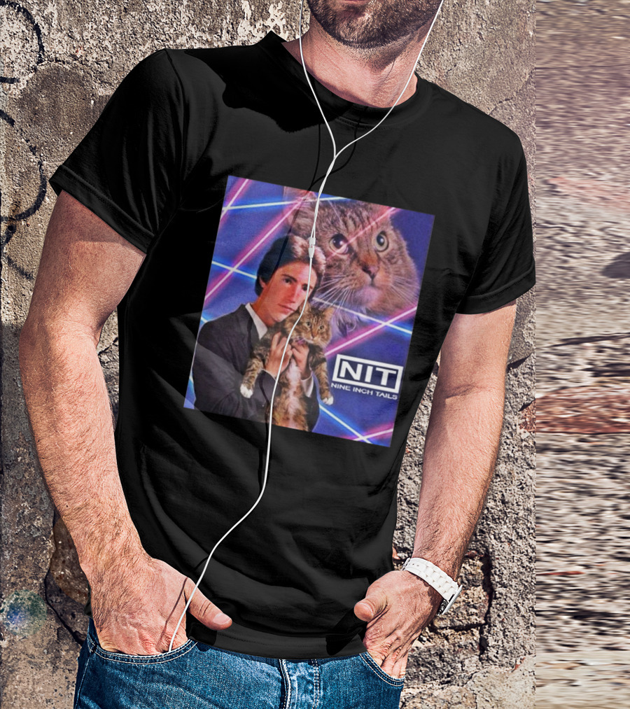 NIT Nine Inch Tails Retro Cat Photoshoot With Neon Lights T-Shirt