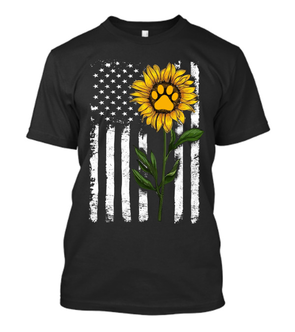 Sunflower Paw American Flag Vertical Stripes T-Shirt
