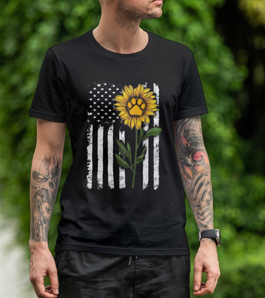 Sunflower Paw American Flag Vertical Stripes T-Shirt