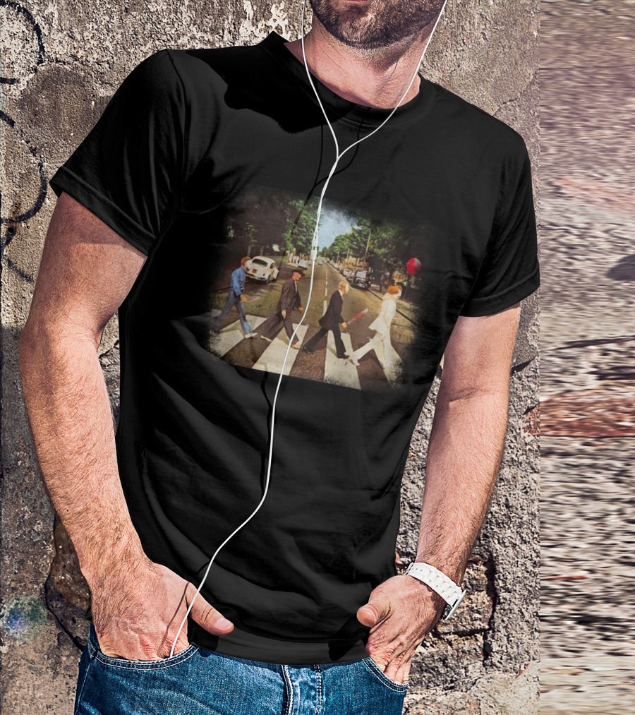 Horror Movie Characters Walking Across Iconic Abbey Road Album Cover Scene T-Shirt