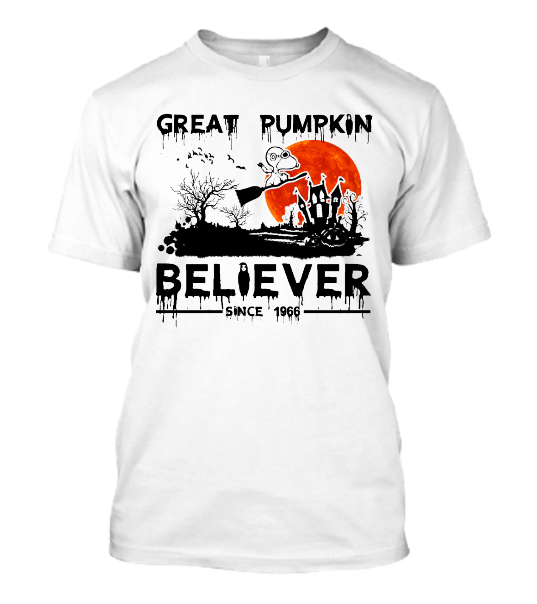 Great Pumpkin Believer Snoopy Since 1966 Halloween Moon Scene T-Shirt