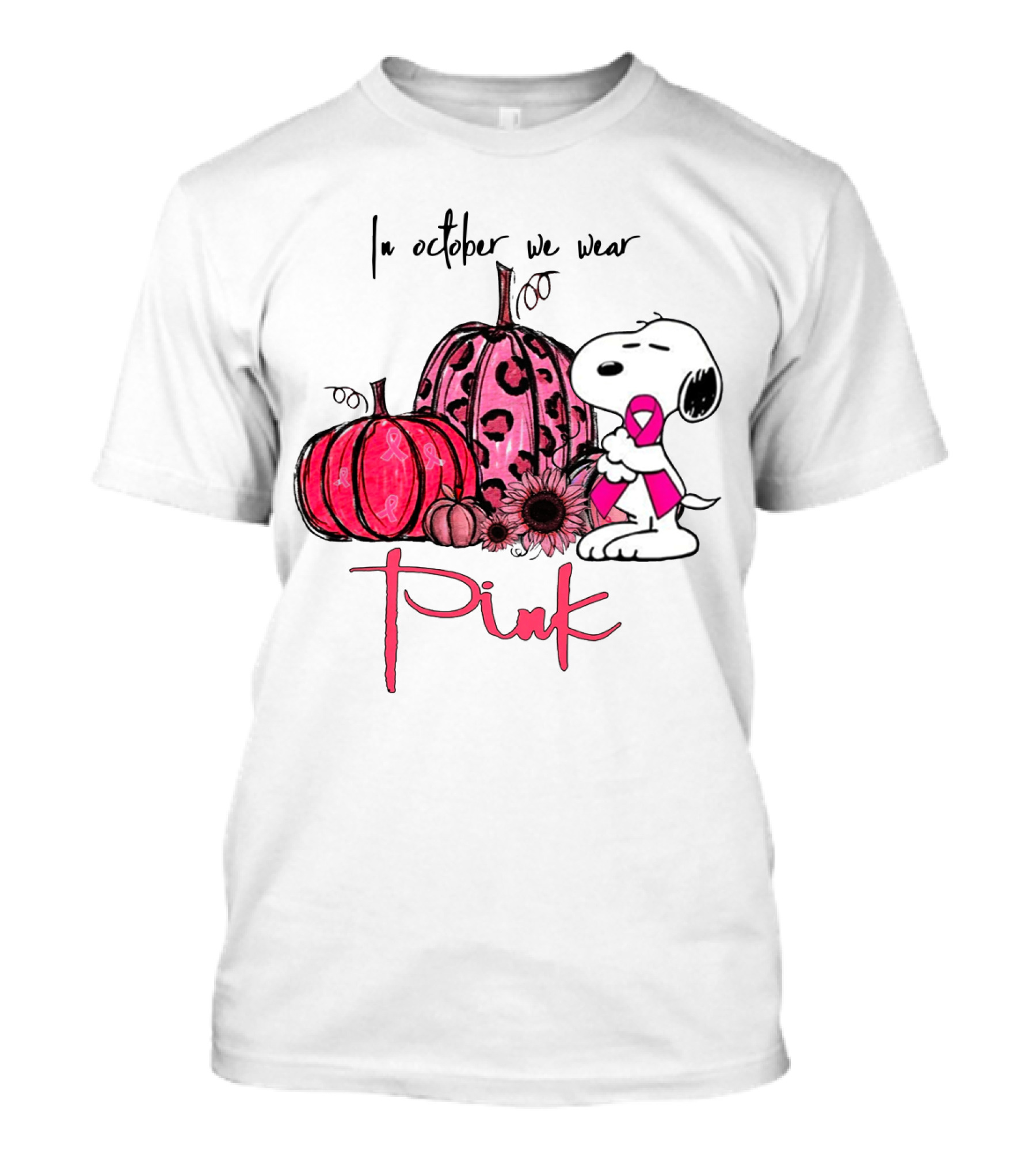Snoopy Pink Ribbon Pumpkin In October We Wear Pink T-Shirt