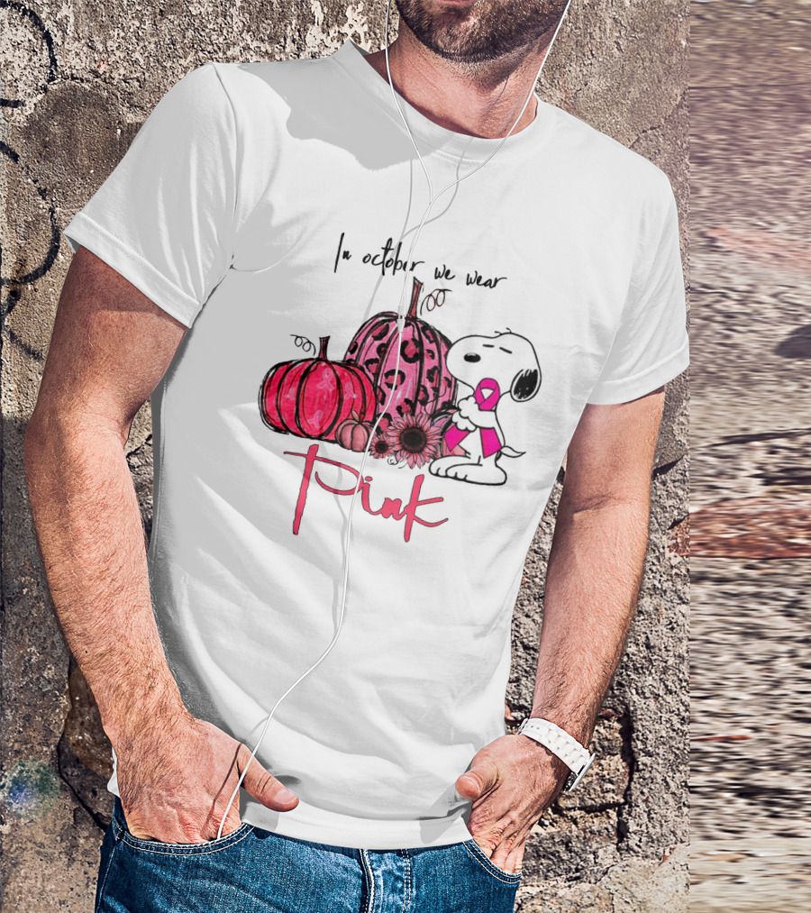 Snoopy Pink Ribbon Pumpkin In October We Wear Pink T-Shirt