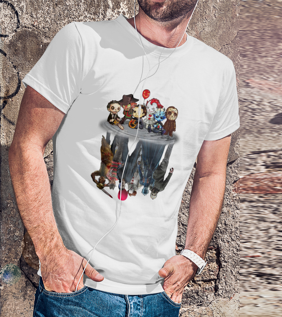 Leatherface Freddy Krueger Michael Myers Pennywise Pinhead Jason Voorhees Reflection Horror Icons Balloon T-Shirt