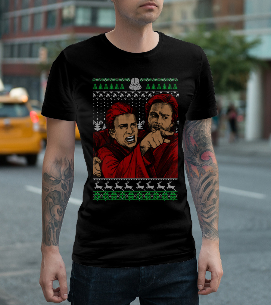 Angry Anakin Pointing with Obi-Wan in Ugly Christmas T-Shirt