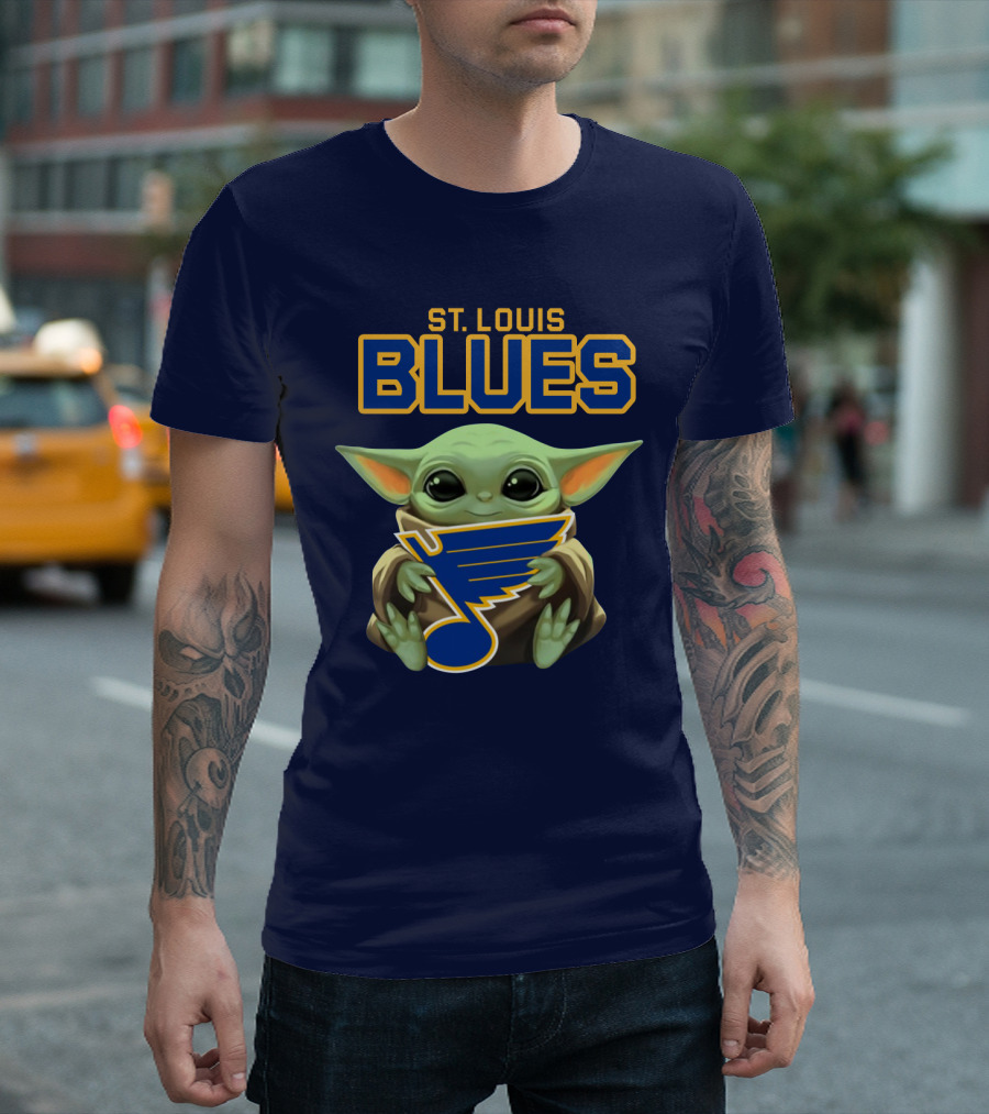 Baby Yoda Holding St Louis Blues T-Shirt