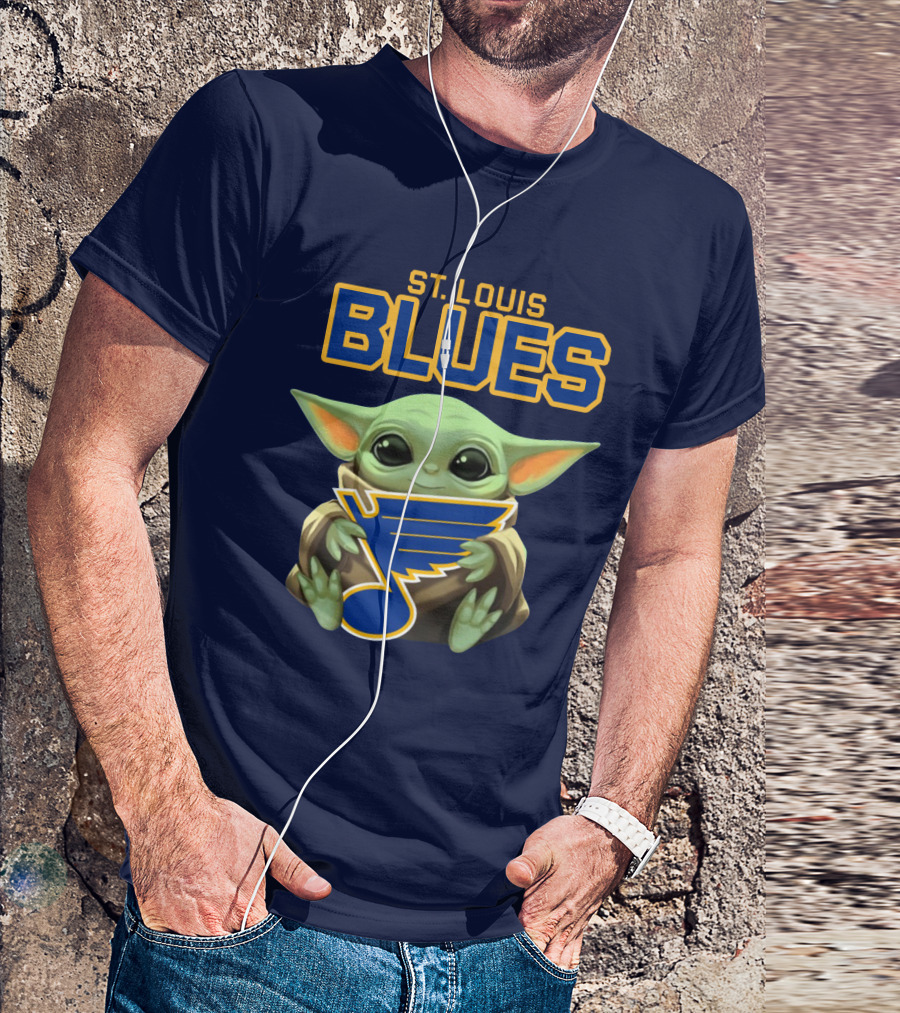 Baby Yoda Holding St Louis Blues T-Shirt