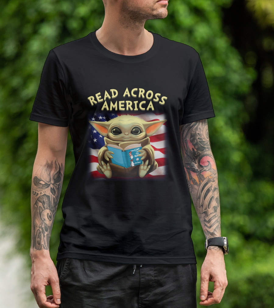 Read Across America Baby Yoda Cat In The Hat American Flag T-Shirt