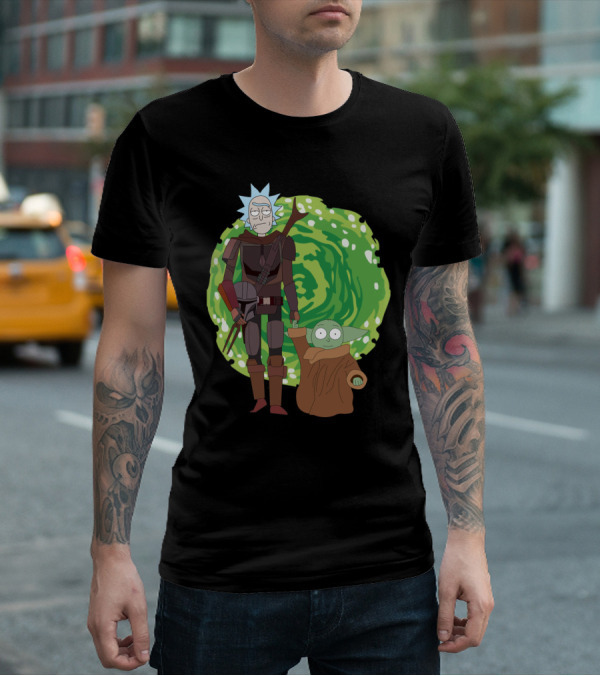 Rick Morty Mandalorian Yoda Portal Fusion T-Shirt
