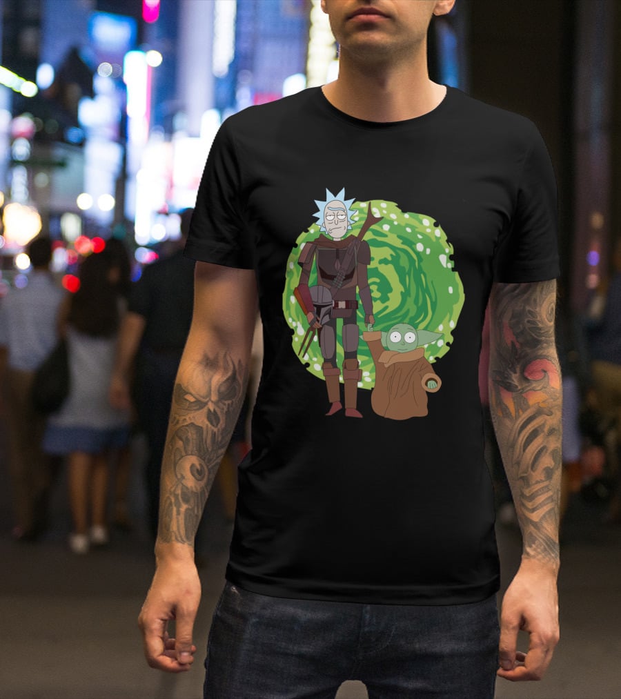 Rick Morty Mandalorian Yoda Portal Fusion T-Shirt