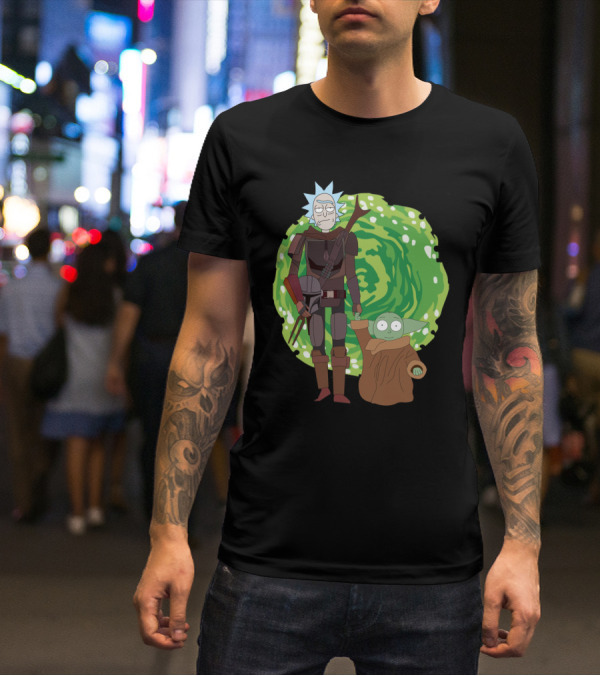 Rick Morty Mandalorian Yoda Portal Fusion T-Shirt