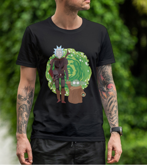 Rick Morty Mandalorian Yoda Portal Fusion T-Shirt