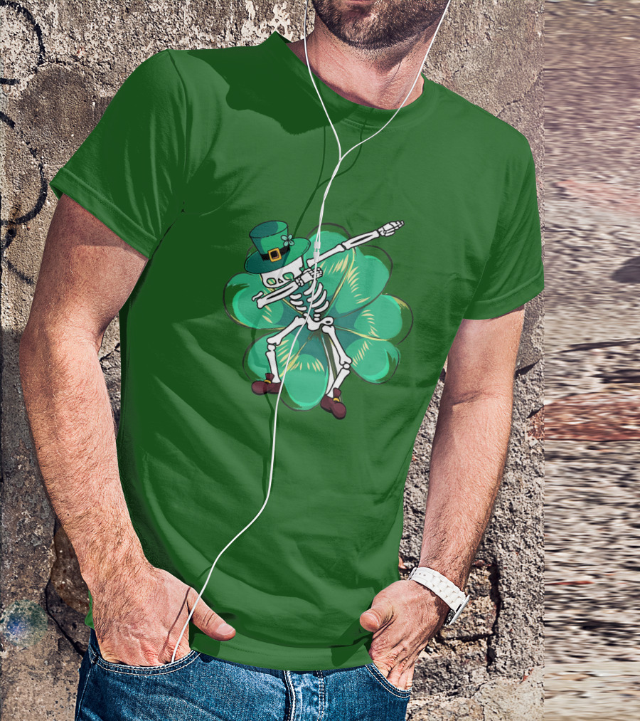 Dabbing Skeleton Leprechaun Shamrock St Patrick's Day T-Shirt