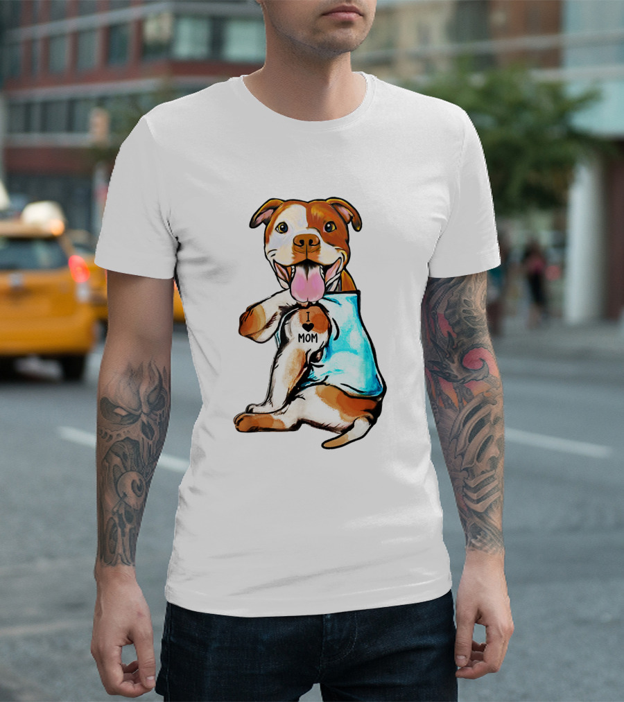 Pit Bull I Love Mom Heart Tattoo T-Shirt