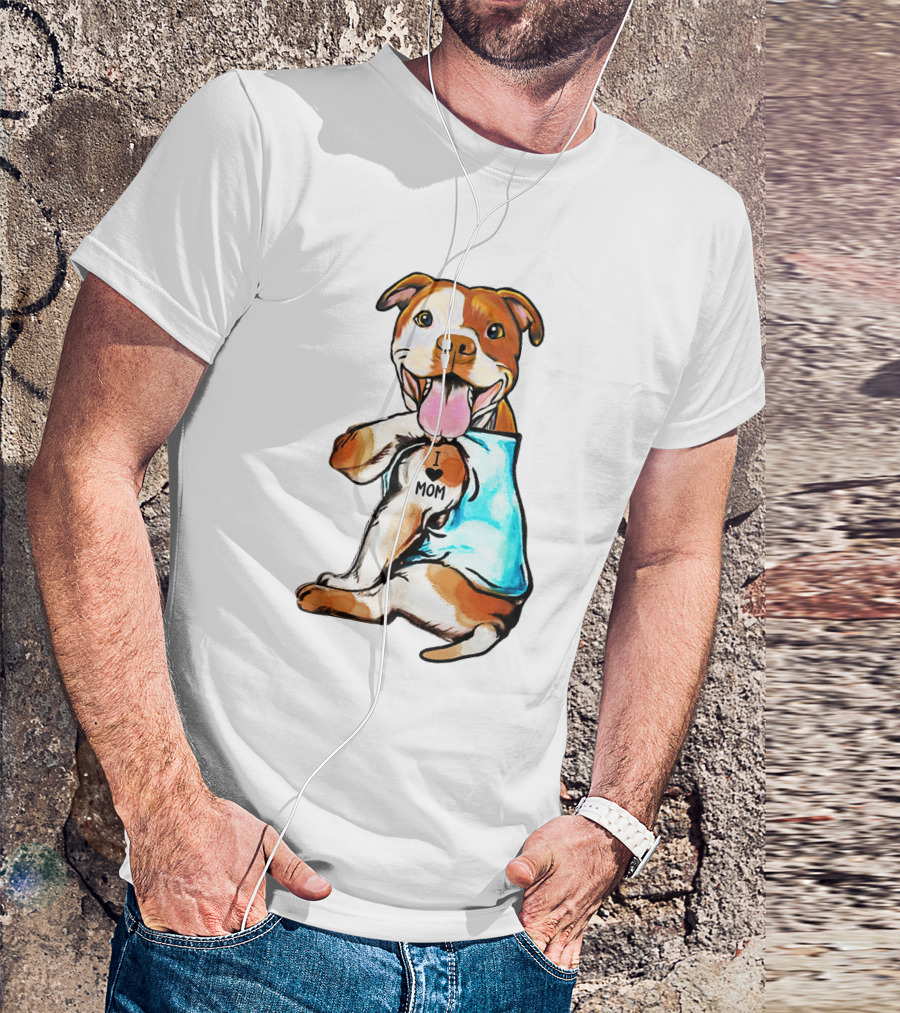 Pit Bull I Love Mom Heart Tattoo T-Shirt