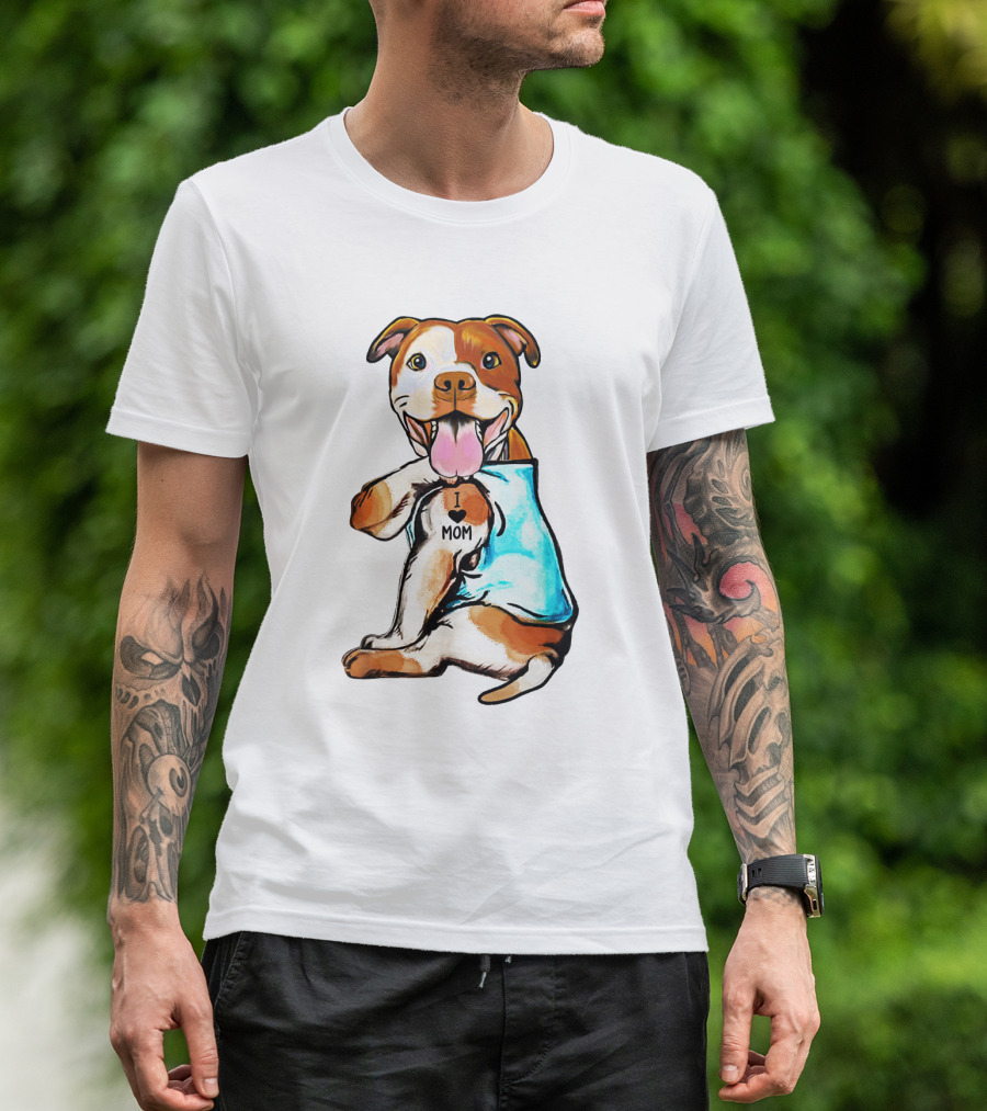 Pit Bull I Love Mom Heart Tattoo T-Shirt