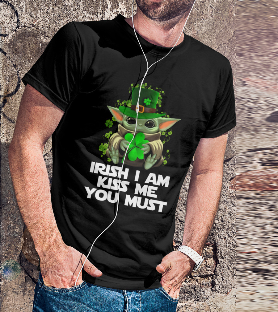 Yoda Irish I Am Kiss Me You Must St. Patrick's Day Baby Yoda Shamrock Hat T-Shirt