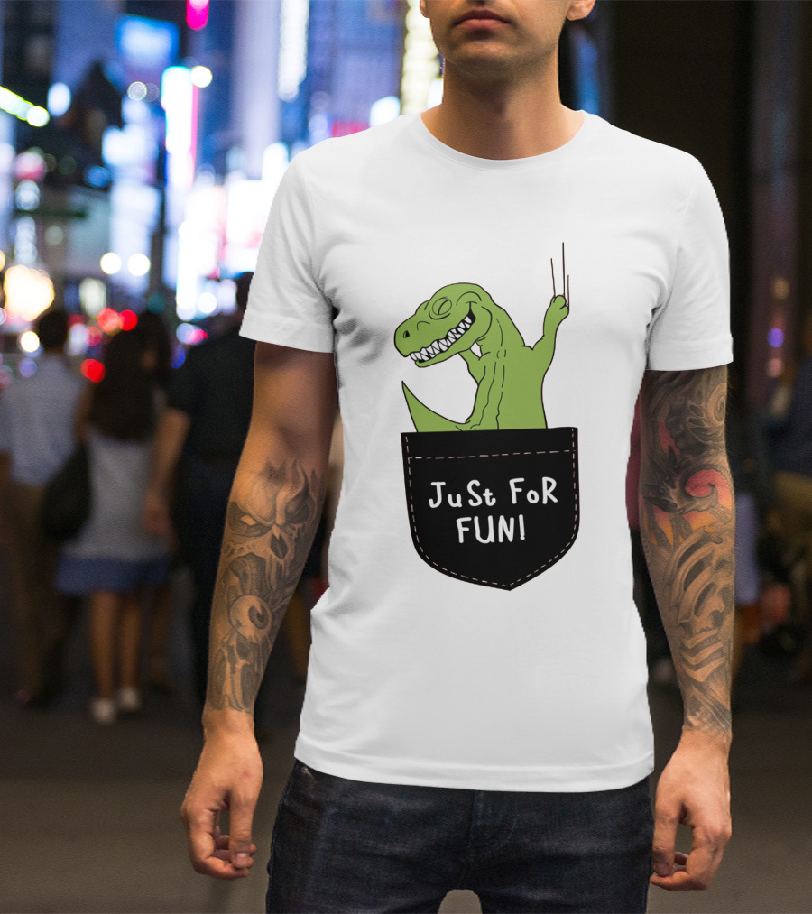 Just For Fun Dinosaur Sitting Inside A Pocket T-Shirt