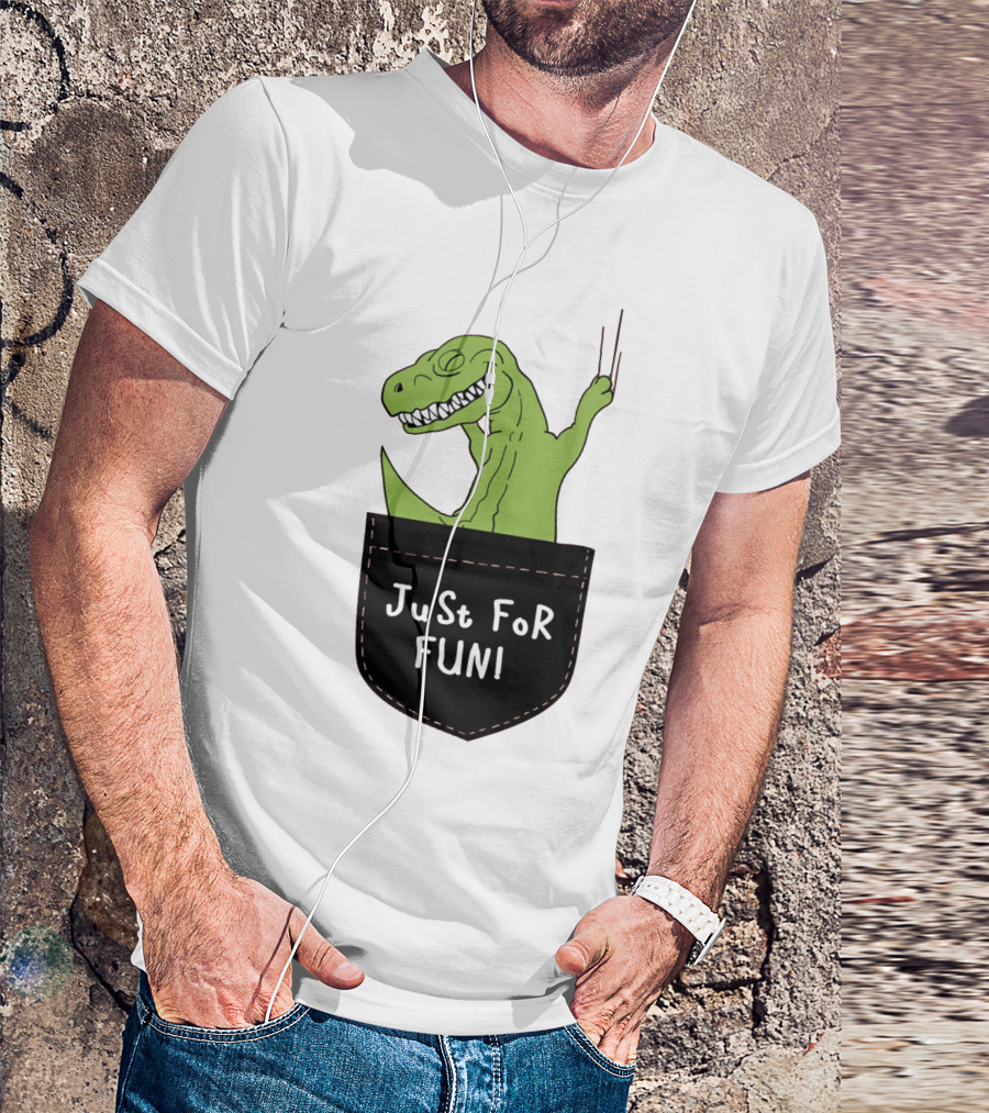 Just For Fun Dinosaur Sitting Inside A Pocket T-Shirt