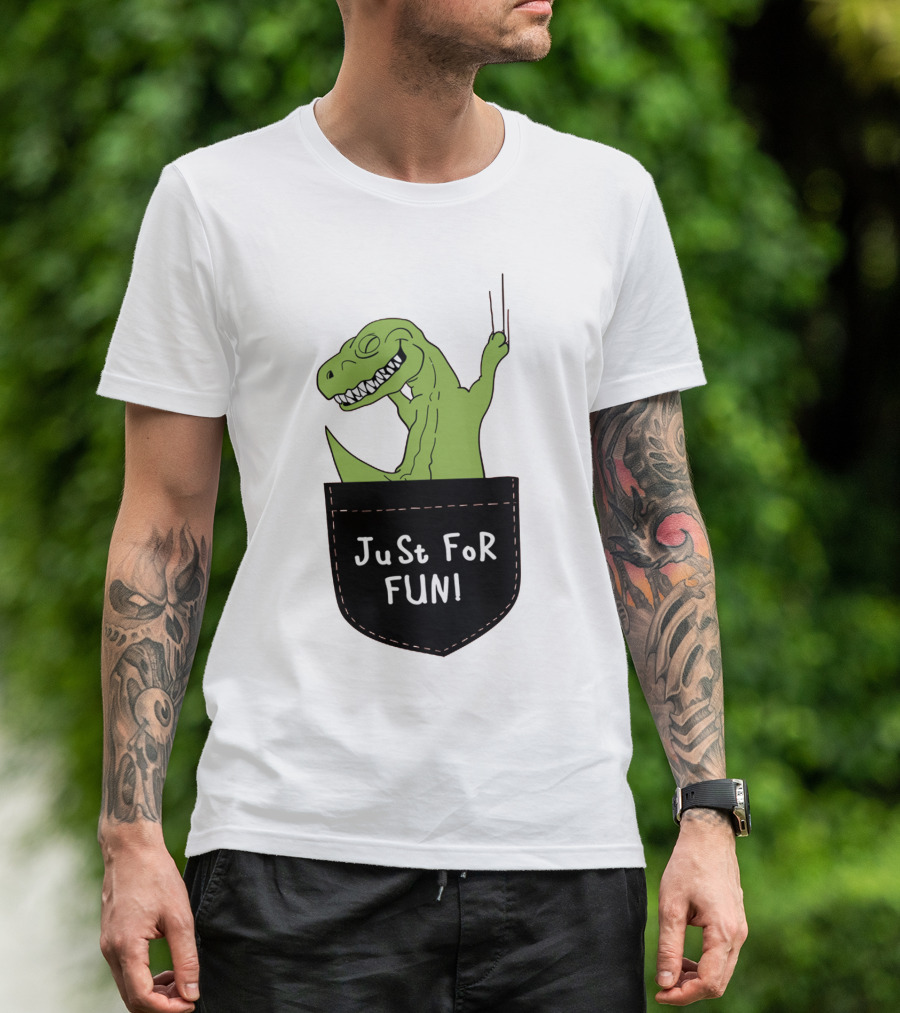 Just For Fun Dinosaur Sitting Inside A Pocket T-Shirt
