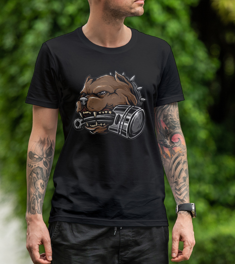 Bull Dog With Piston In Mouth Fierce Expression With Spiked Collar T-Shirt