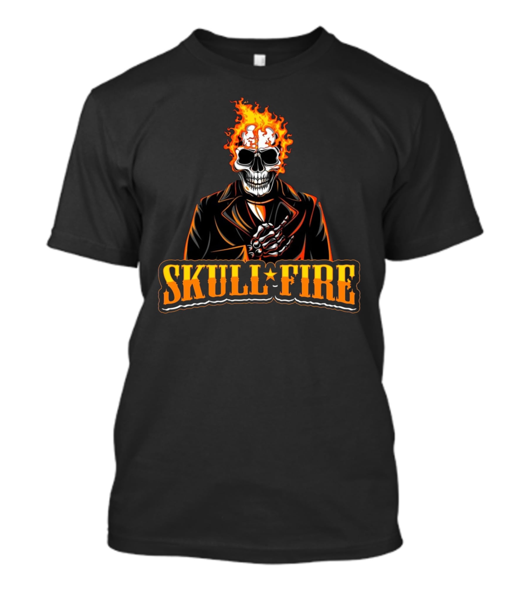 Skull Fire Flaming Skeleton In Dark Suit T-Shirt